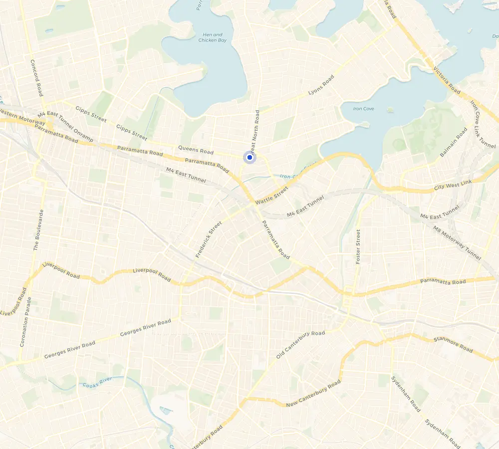 Map of the Five Dock service area and the surrounding Inner West, showing Five Dock and the nearby streets we cover.