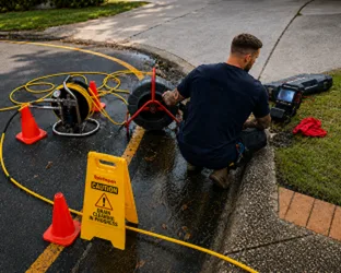 Plumber inspecting a blocked drain in Five Dock